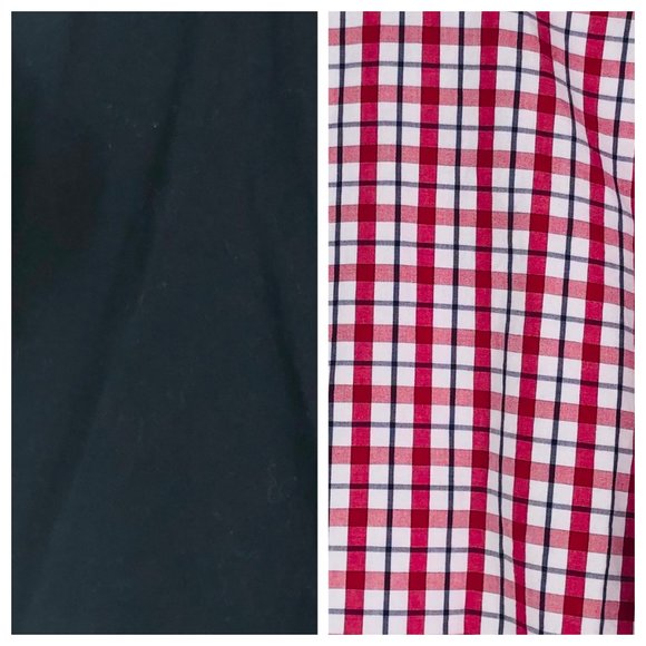 LOT Bundle (2) Express Fitted Mens Medium 15 15.5  Plaid Solid Red Black - Picture 1 of 6
